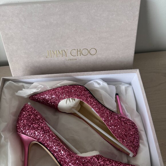 NWT Jimmy Choo Agnes Pumps Dragon Fruit Coarse Glitter Pointed Toe High Stiletto - Picture 4 of 13